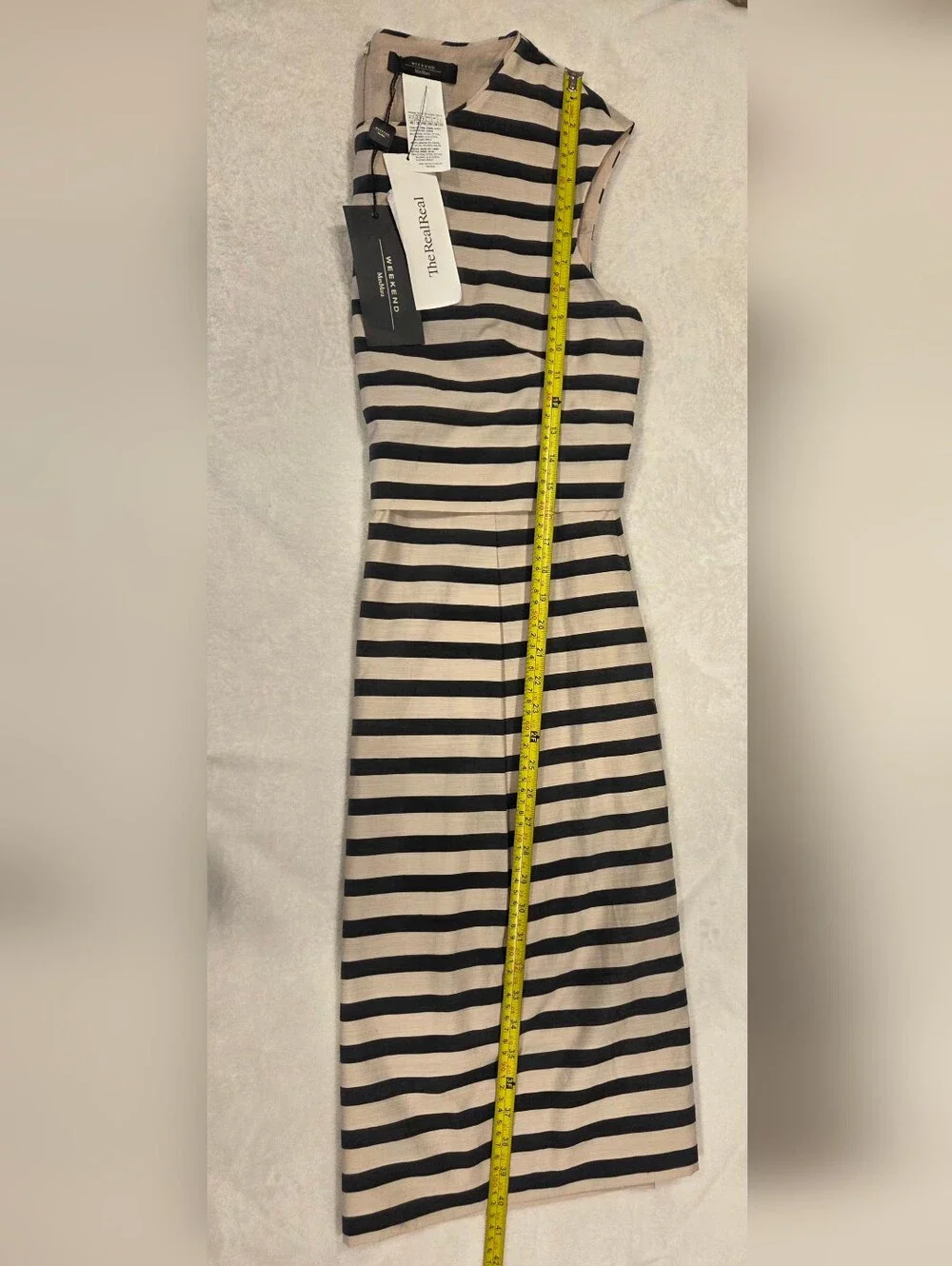 WEEKEND MAXMARA Striped Tie-Neck Sleeveless Dress in Black and White, Size 16 - Picture 13 of 16
